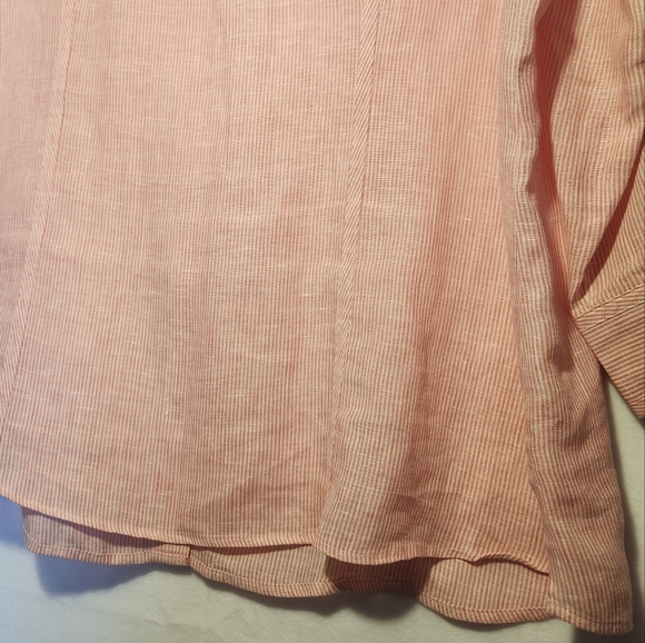 Foxcroft Shaped Fit 100% Linen Coral Cream Pinstripe 3/4 Sleeve Top 20W - Picture 3 of 7